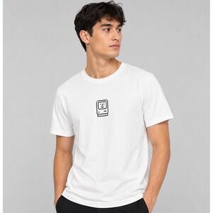 Apple Mens Medium Happy Mac Macintosh Graphic T Shirt White Genuine Apple Rare